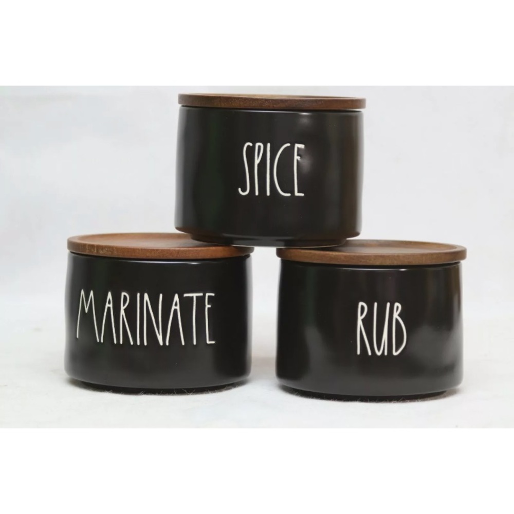 Rae Dunn Rub Spice Marinate Canisters Black Spice Container 3 Pack Brand New